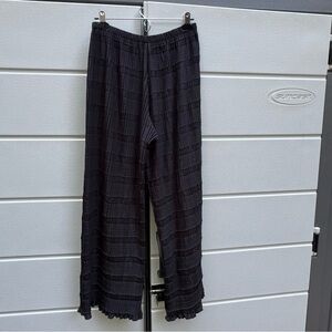 Babette Black Pleated Wide Leg Pants Crinkle Medium Lightweight Pull On